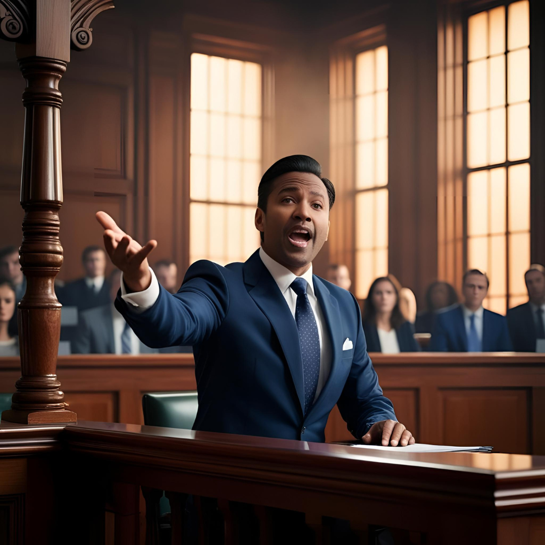 Criminal Defence Lawyer in a busy court room fighting for justice
